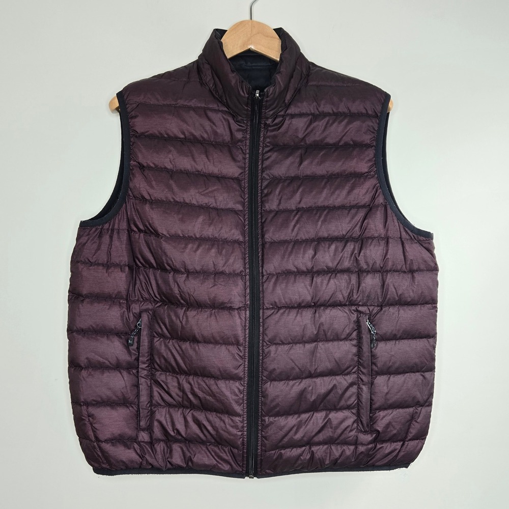 Hawke & Co Puffer Vest Burgundy Black Reversible Packable Down Fill Vest MENS XL
